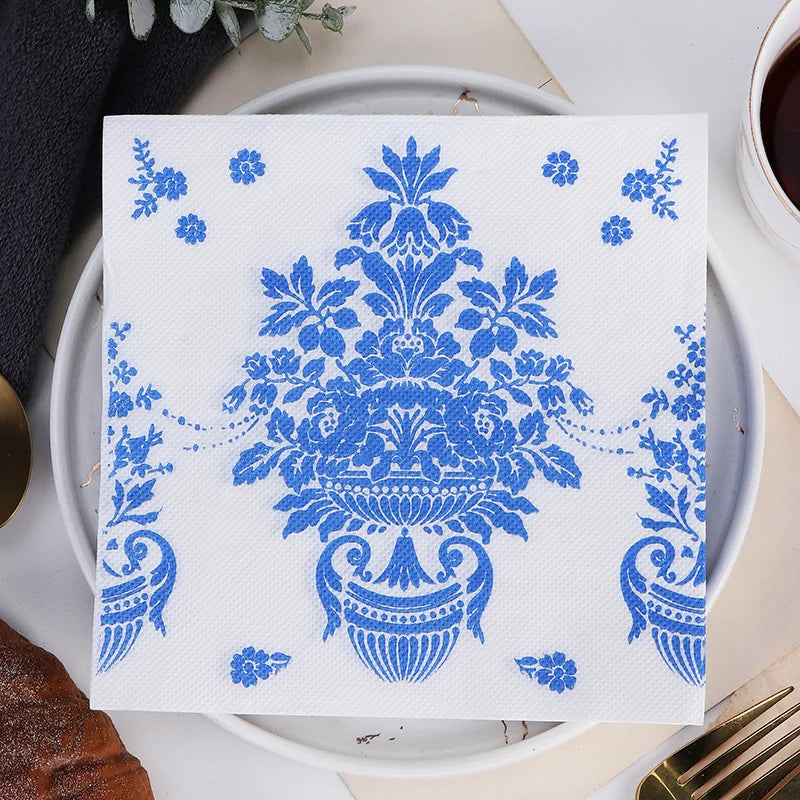 Bohemian Style Printed Blue Flower Paper Napkins Eco-friendly Country Style Disposable Birthday Party Table Decorations Bag