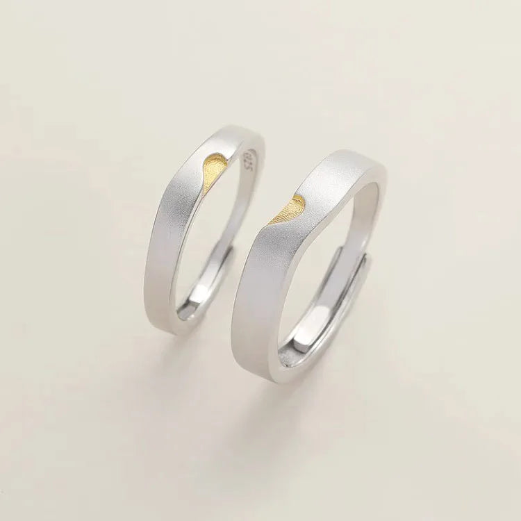 BASQUESUN Factory Wholesale Custom Heart to Heart Couple Trendy Personality Open Irregular Frosted Gold Heart Couple Ring