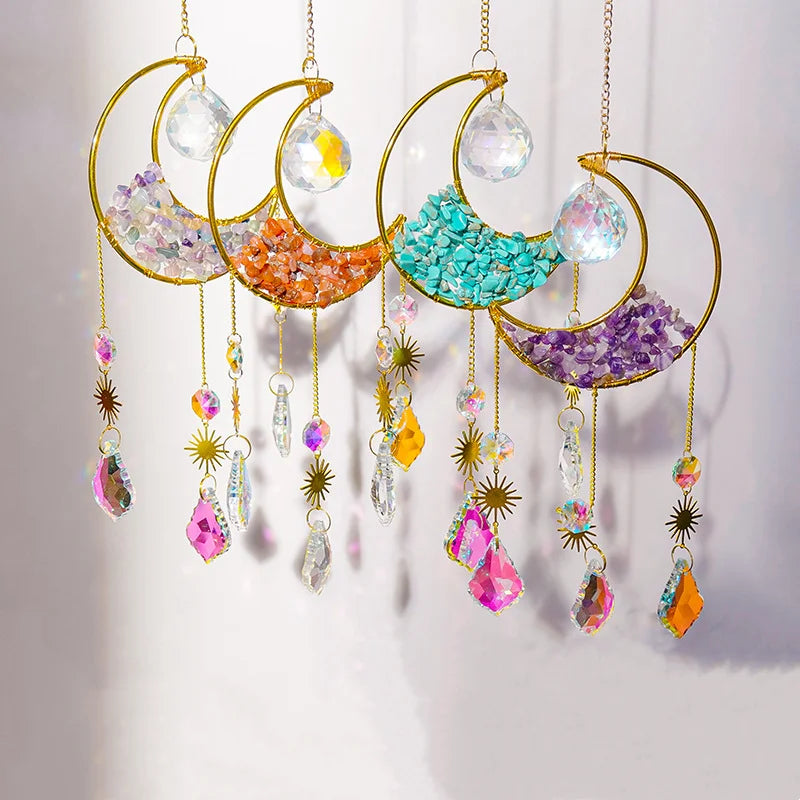 Wholesale Moon Shape Crystal Wind Chimes Amethyst Suncatcher Crystal Sun Catcher for Decoration