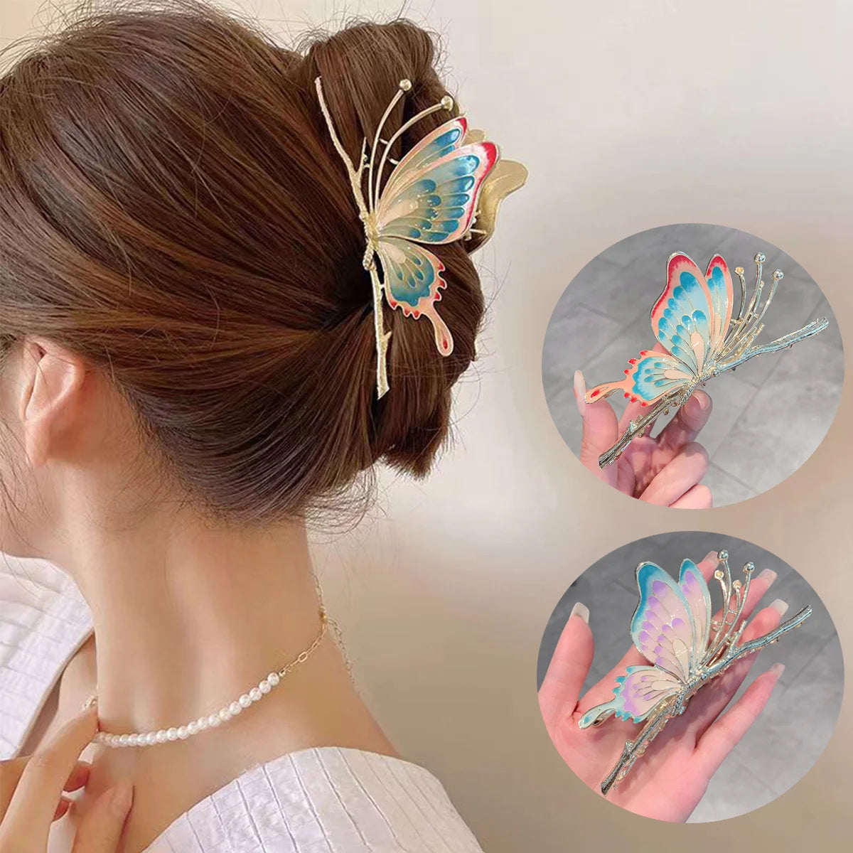 Women Vintage Painted Butterfly Hair Claws Luxury Hair Clips Barrette Headwear Shark Hair Clip