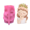 E-0016 DIY 3D Thinking Girl Cement Flowerpot Silicone Mold Aromatherapy Candle Cake Decorate Plaster Resin Succulent Flowerpot