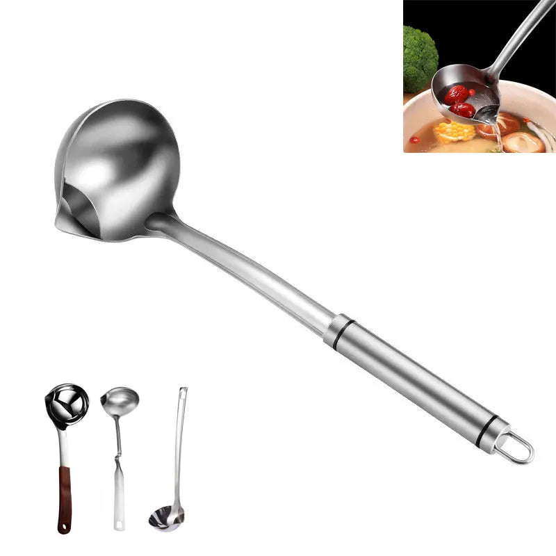 Kitchen Cooking Long Handle Stainless Steel Soup Ladle Gravy Skimmer Oil Filter Grease Strainer Spoon Oil Water Fat Separator