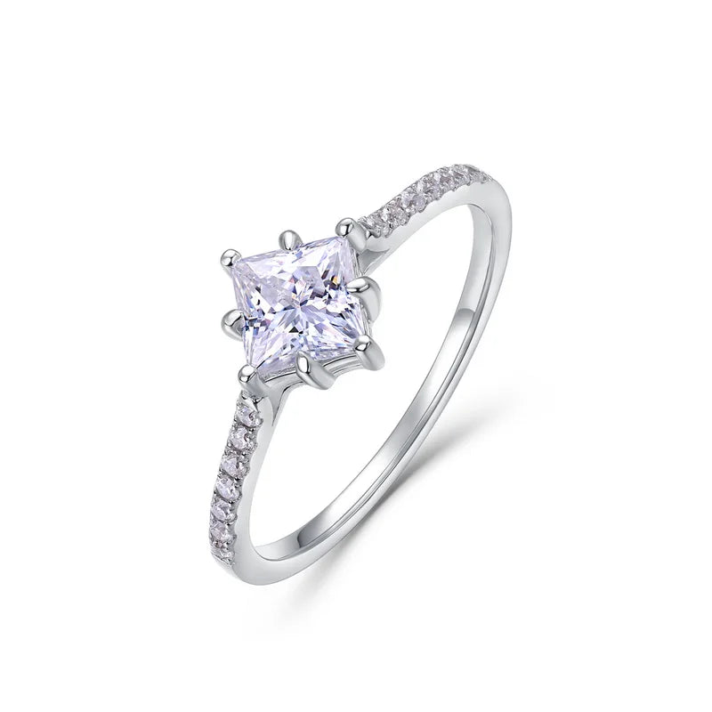Square Cut Moissanite S925 Silver Ring Dainty Engagement Wedding Promise Ring for Women
