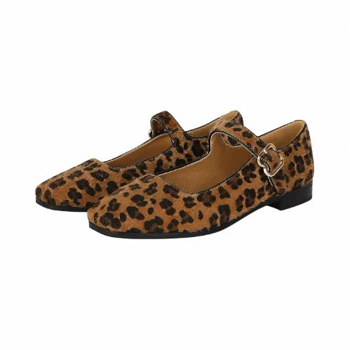 Professional Manufacture Price Ladies Suede Leopard Round Toe Low Cut Ballet Flats Comfortable Office Shoes for Women