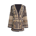 S-XL Autumn Fashion V-neck Long Sleeve Thickened Medium Length Blazer Vintage Bead Print Women's Wear Coat