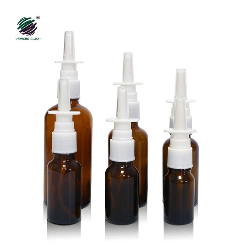 Glass Spray Bottle 5ml 10ml 20ml Empty Transparent Rhinitis Anti Allergy Pointed Tip Nasal Bottle With Pump Sprayer