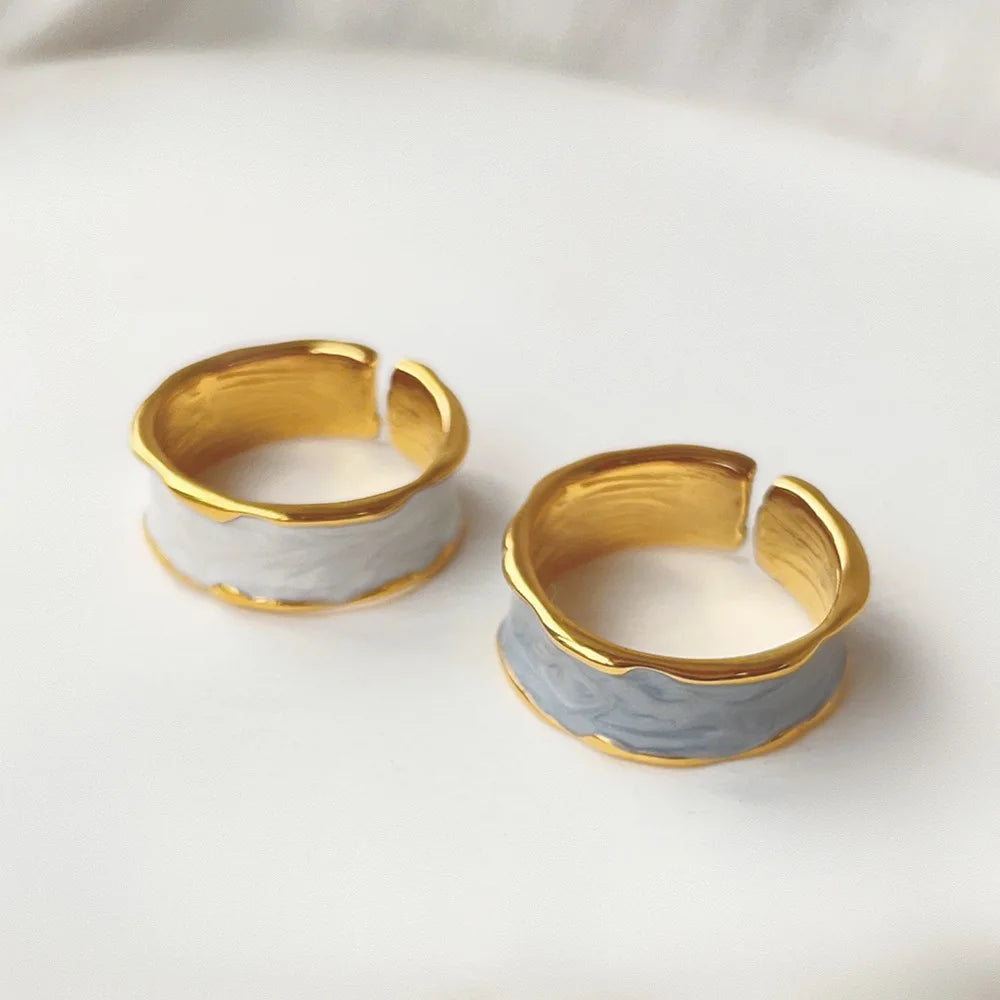 Minimalist High Quality Fashion Jewelry Pvd Gold Plated Open Adjustable Stainless Steel Enamel Rings