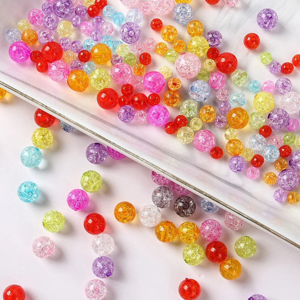 100pcs 6/8/10/12mm Crack Round Acrylic Beads DIY Bracelet Mobile Phone Chain Accessories