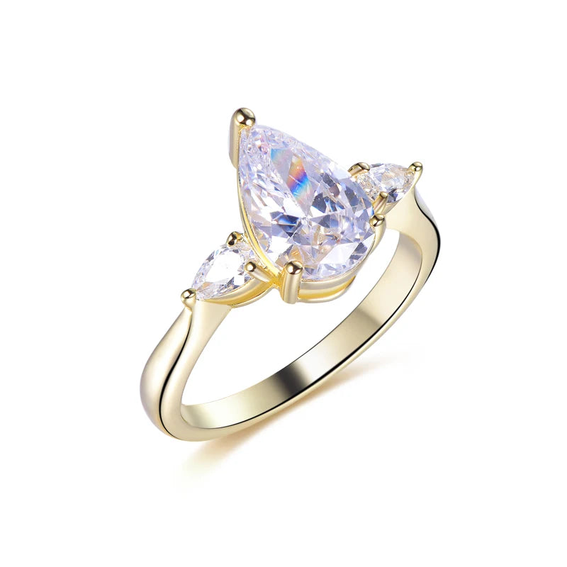 Kirin Women's Vintage 925 Silver Fine Jewelry Ring Rhodium Plated Oval Cut Drop Shape for Wedding and Party