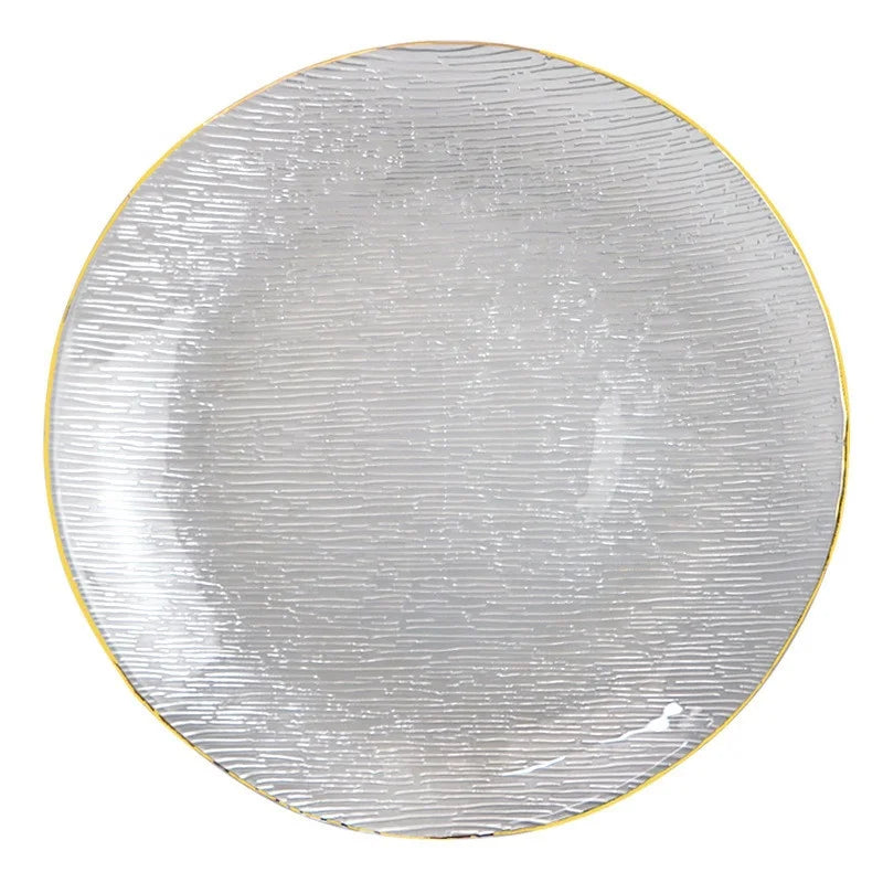 New Design Eco-Friendly Clear Glass Charger Plates Sets with Gold Rim Transparent Charger for Party Wedding
