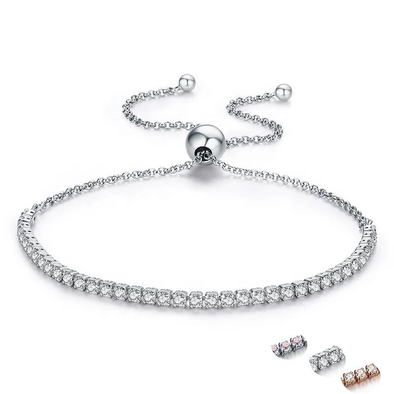 Wholesale Gold Plating 925 Silver Women Tennis Bracelet Adjustable Cubic Zircon Bracelet