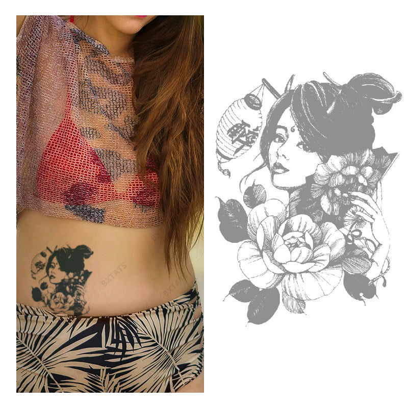 BXTATS Custom Japanese Ninja Warrior Geisha Water Transfer Tattoo Sticker Temporary Semi-Permanent Paper Lasting for 2 Weeks