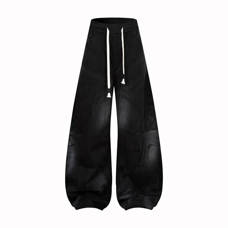 Denim Baggy Jeans New Spring Summer Products Drawstring Solid Color Trend Hanging Sensation Baggy Black Jeans