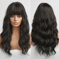 Fast Delivery Synthetic Black Wigs Natural Heat Resistant Wavy Wigs for Women Long Body with Bangs Hair Wig