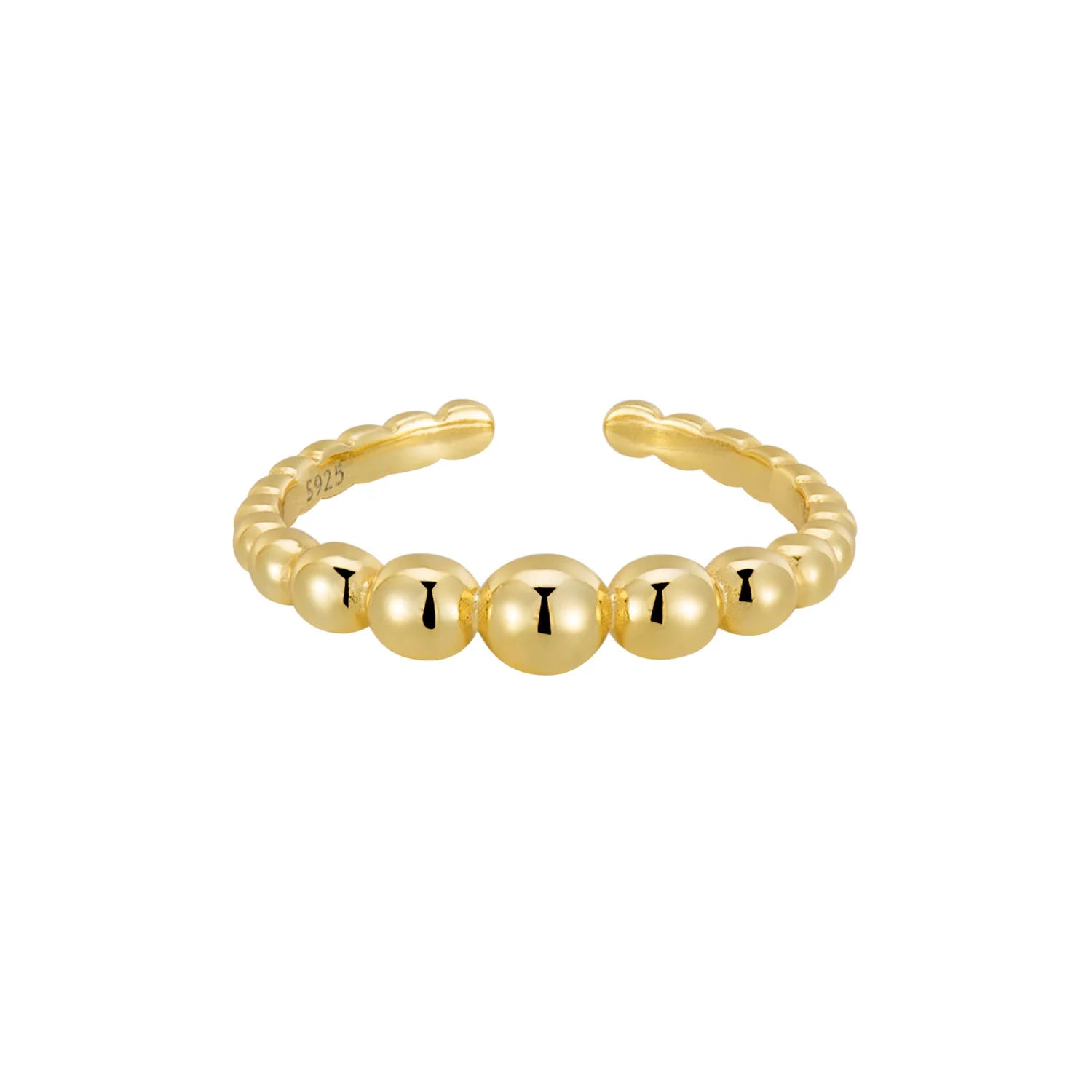 Fine Smooth Gold Ball Shape Trendy 925 Sterling Silver Jewelry Adjustable Rings for Women