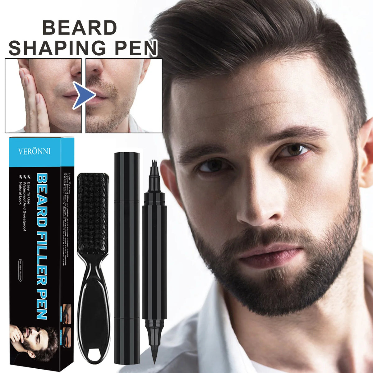 Beard Pencil Filler Pen for Men Coverage Natural Finish Male Mustache Repair Shape Beard Pen Shaving Brush