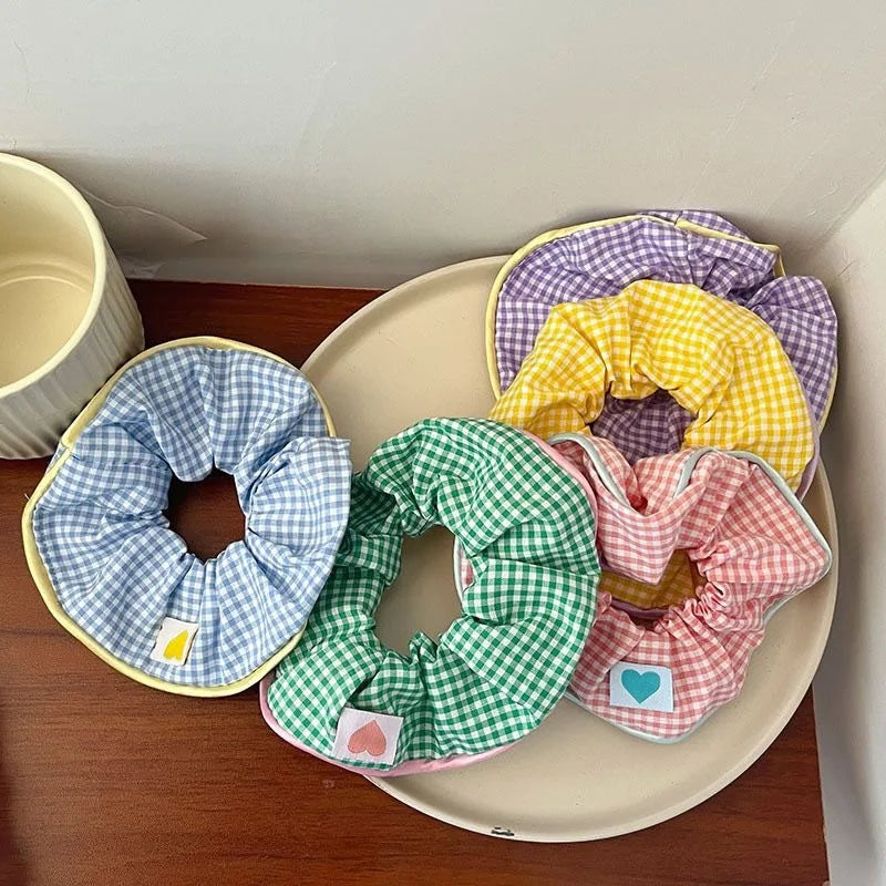 Ins New Candy Color Hair Scrunchies Korean Plaid Fresh Hair Ties Women Simple Fabric Hair Rubber Bands Accessories for Girls