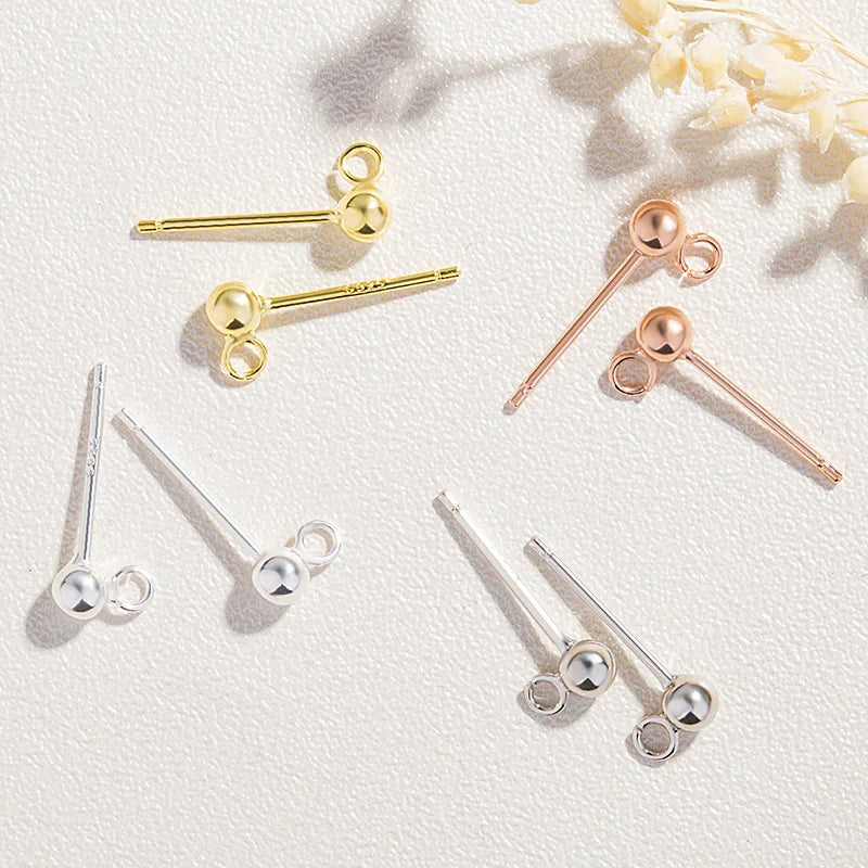 925 Sterling Silver 2/3/4/5MM Ball Post Earring with Open Ring Ball Stud Earrings for Girls Kids Baby Jewelry Making Findings