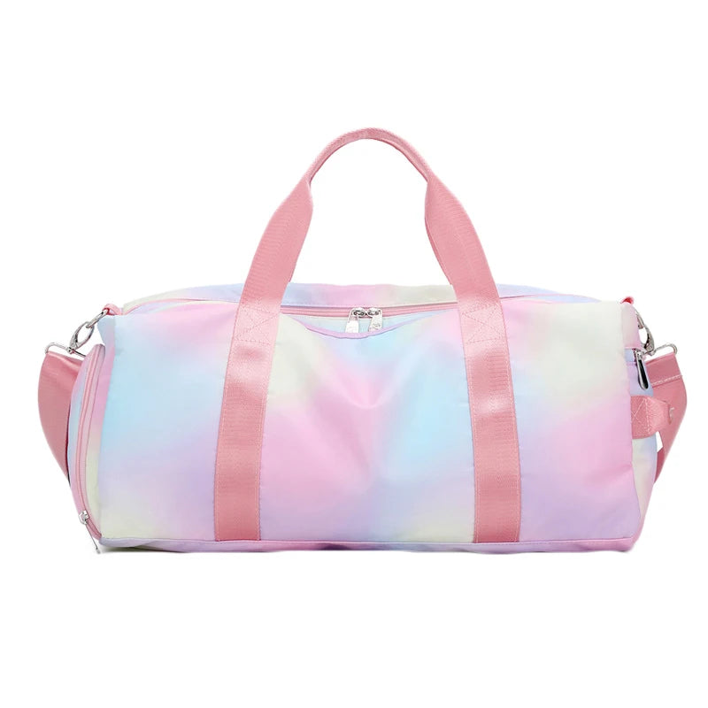 Pink Toiletry Bag With Handle Cylinder Printing Waterproof Duffle Backpack Yoga Sports Fitness Bag Women's Travel Storage Bag