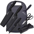 Stainless Steel 3CR13 7-Piece Black Kitchen Chef Knife Set PP Plastic Handles Includes Cutting Board Cooking Knife Block Support