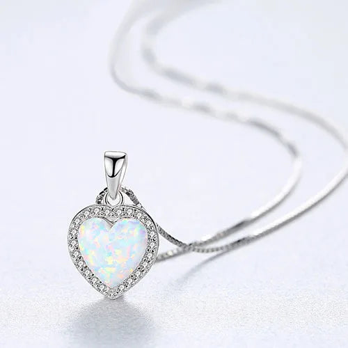 Trendy Gold Plated 925 Sterling Silver Love Heart Pendant Necklace Natural Opal for Women and Girls for Parties and Gifts