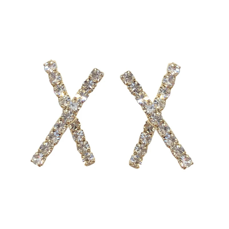 S925 Silver Needle Pin Japanese and Korean Temperament Full Diamond Forest Commuting Wild X Cross Geometry Earrings
