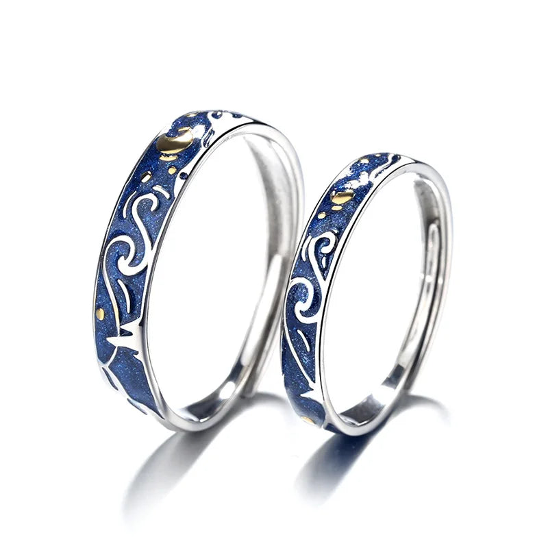 Kiss of the Bridge of Sighs Rings Starry Sky Ring 925 Sterling Silver Open Couple Rings