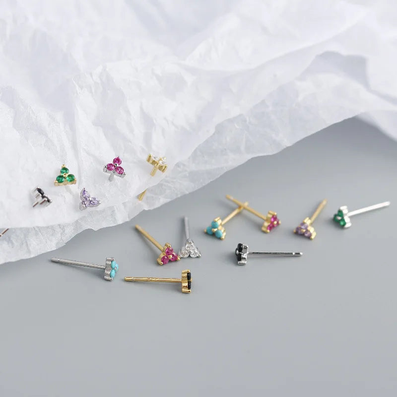 European and American Personalized S925 Sterling Silver Inlaid with Colorful Zircon Leaves Light Luxury Simple Compact Earrings