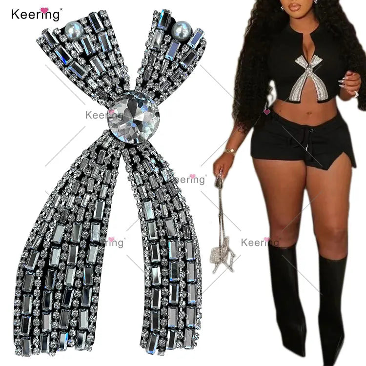 WPH Keering Crochet Flower Bow Style Women Jeans Hats Wholesale Dance Rhinestone Big Patches for Clothing