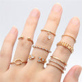 Initial Vintage Simple  Cross Lady Gold Plated Rings Jewelry Women 8pcs Alloy Ring Set