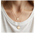 EManco Trendy 14K Gold Plated Stainless Steel Link Chain Double Layered Round Pendant Necklace Set for Women