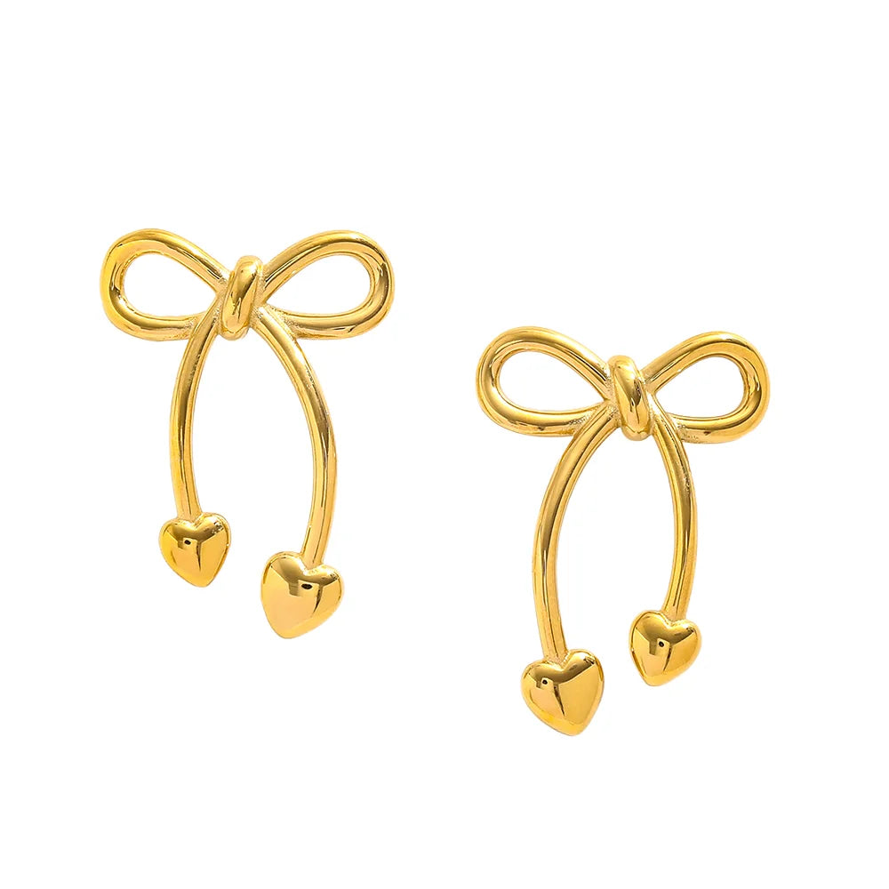 Women's Bohemian Style Exquisite Stainless Steel Hypoallergenicity Stud Earrings Gold Plated Bow Knot Simple Design for Gift