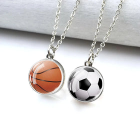 Wholesale Basketball Football Match Gift Souvenir Creative Crystal Silver Ball Pendant Metal Necklace for Men Women