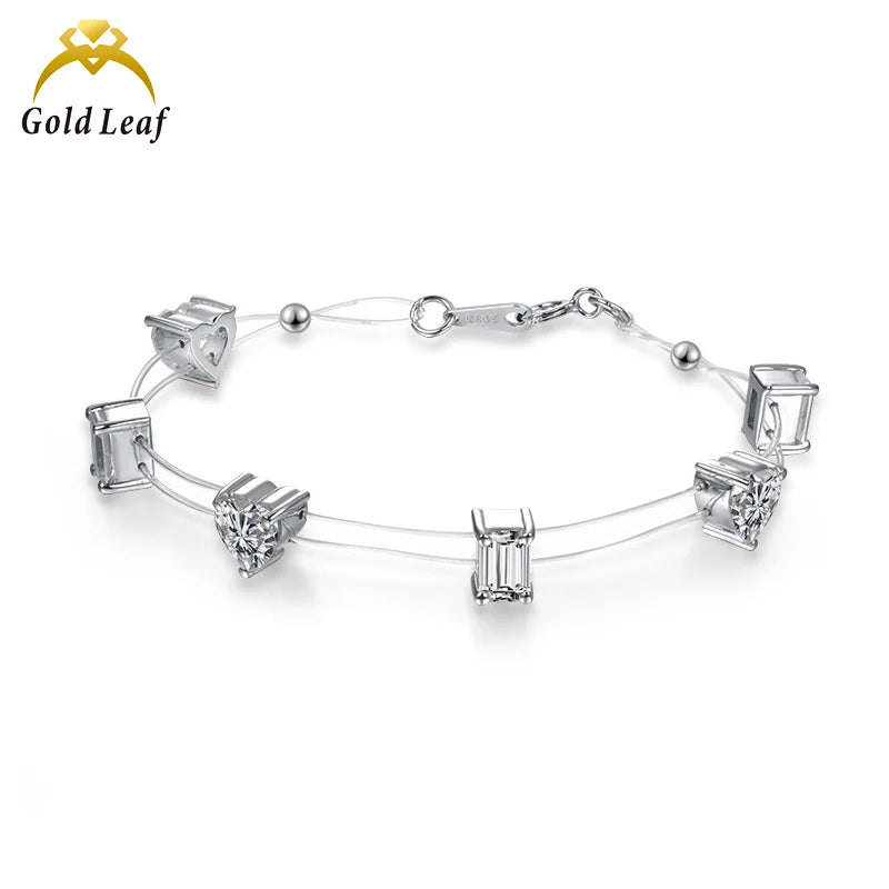 Goldleaf 925 Sterling Silver Charm Bracelets for Women Link Chain Elastic Rope Moissanite Bracelet Fine Jewelry with Gift Option