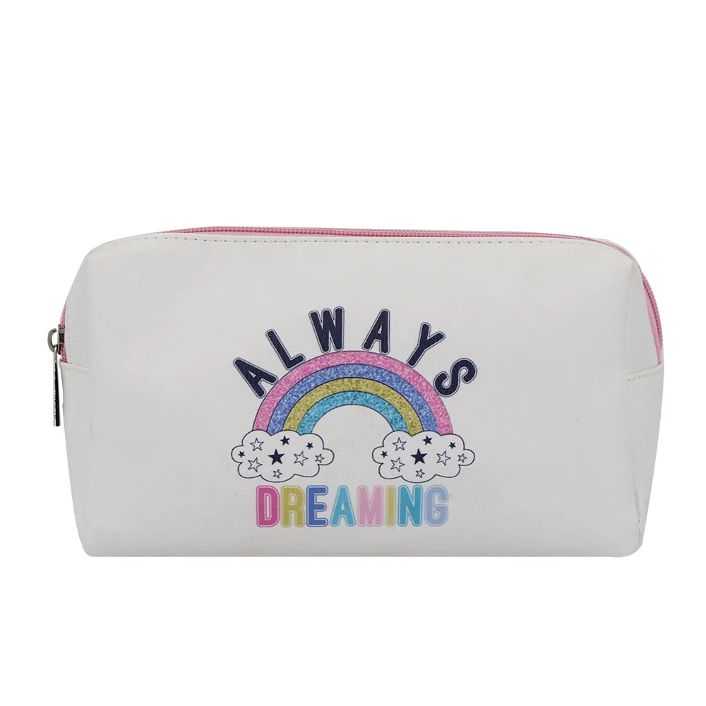 PU Leather Rainbow Colors Printing Cosmetic Bag Cute Girls Pencil Pouch Toiletry Wash Makeup Bags Organizer Make up Pouch Logo