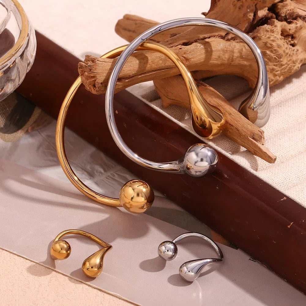Water Drop Gold Plated Cuff Bangle Waterproof Jewelry Tarnish Free Stainless Steel Bangles