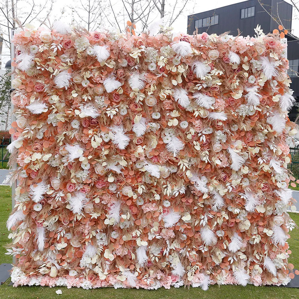 EG-A007 Wholesale Custom  Pink Wedding Supplies Decoration Rose Backdrop Silk Artificial Decorative Flower Wall