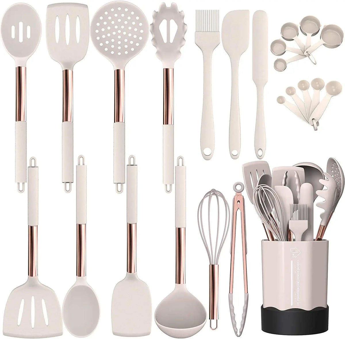 BPA Free 24-Piece Kitchen Utensil Set Fungun Copper Handle Non-Stick Heat Resistant Silicone Gadgets Cooking Tools