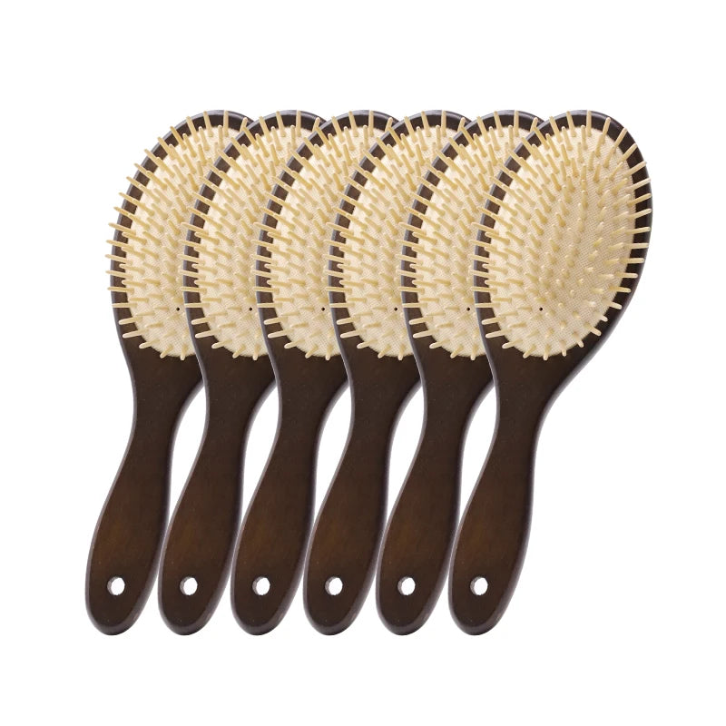 Compact Cushion Ionic Laser Hair Massage Comb with Metal Bristles Paddle Oval Wooden Hairbrush Set for Women