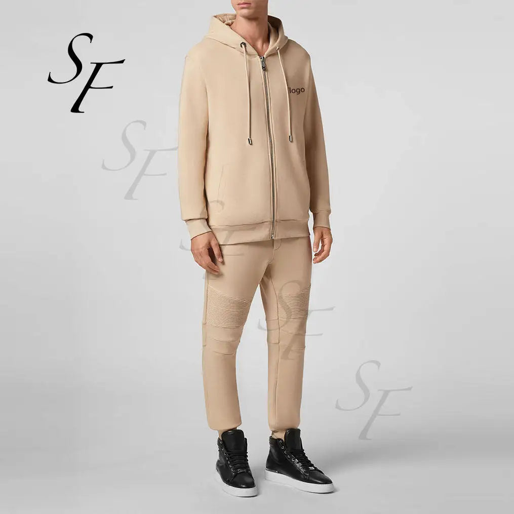 Wholesale Custom Logo Casual Men French Terry Tracksuit Sweatpants Set Jogging Hoodies Trousers for Men