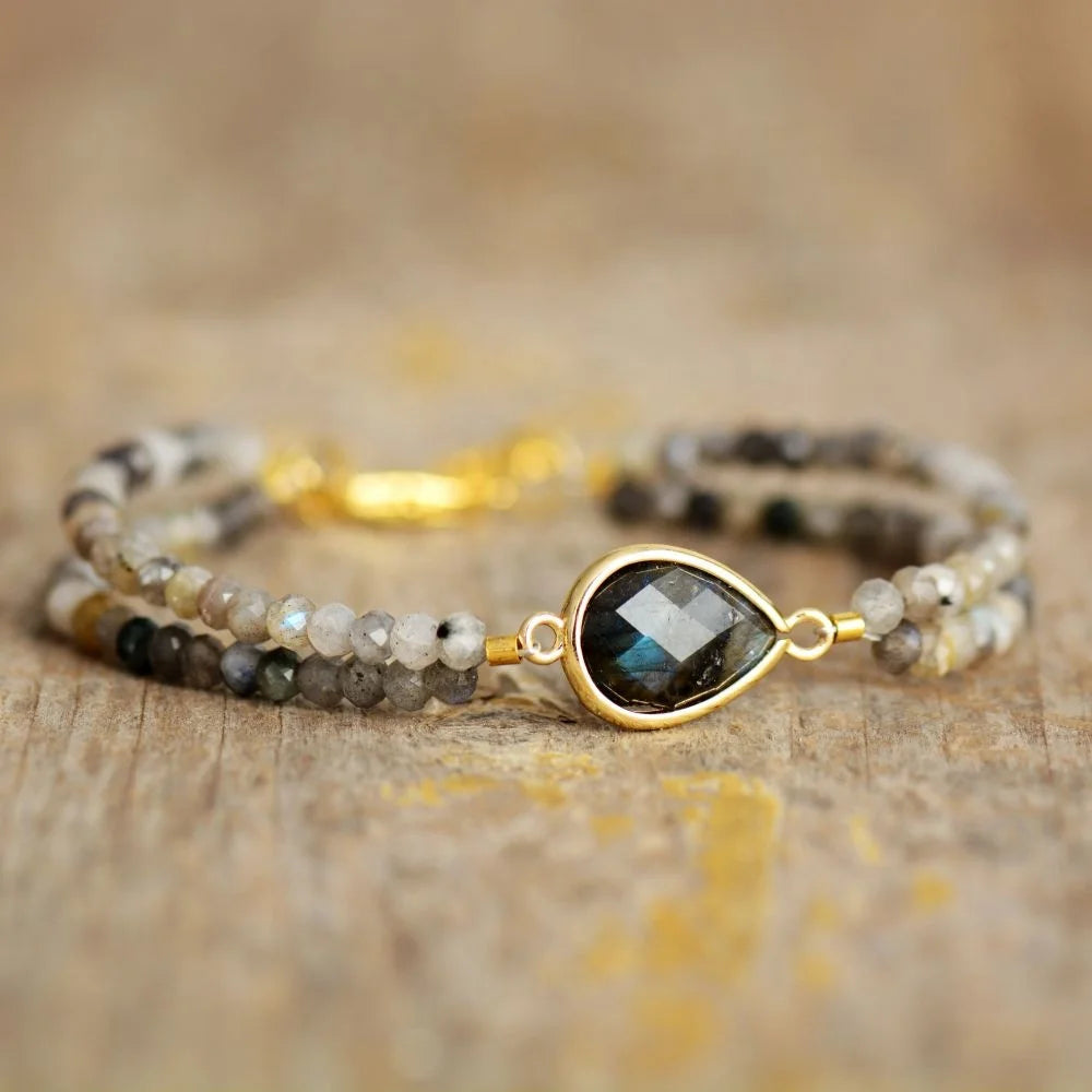 Bezel Set Teardrop Shaped Geometric Bracelet Amethyst Labradorite Natural Gemstone Handmade Brass Zinc Alloy for Anniversary