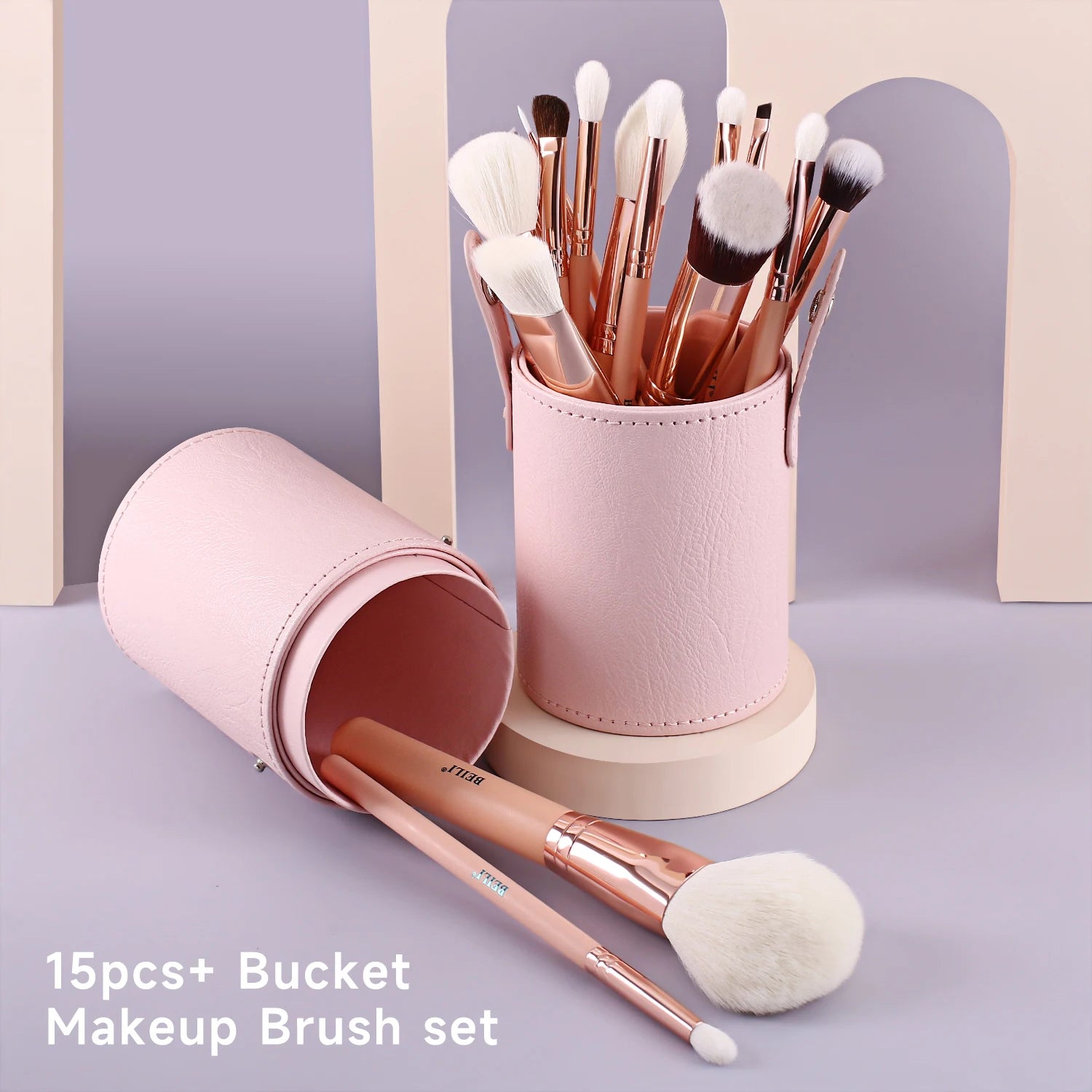 For Professional 15-Piece Foundation Eye Shadow Concealer Makeup Brush Set Private Label Beauty Goat Synthetic Hair Pink