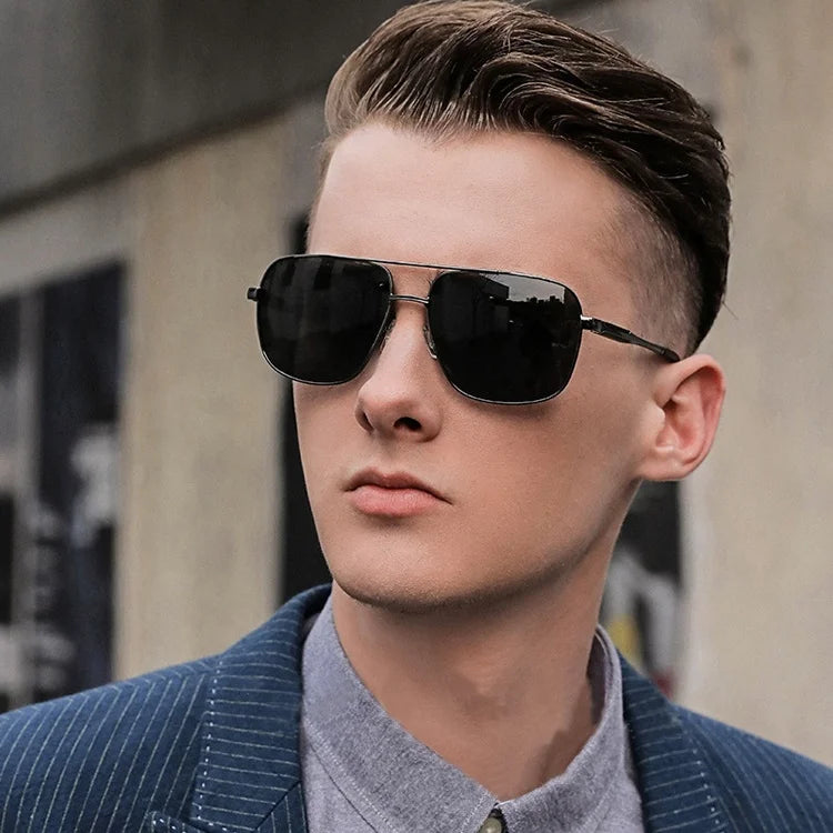 DOISYER OEM Large Retro Square Sunglasses for Men Polarized UV400 Gold and Silver Frames with TAC Lenses