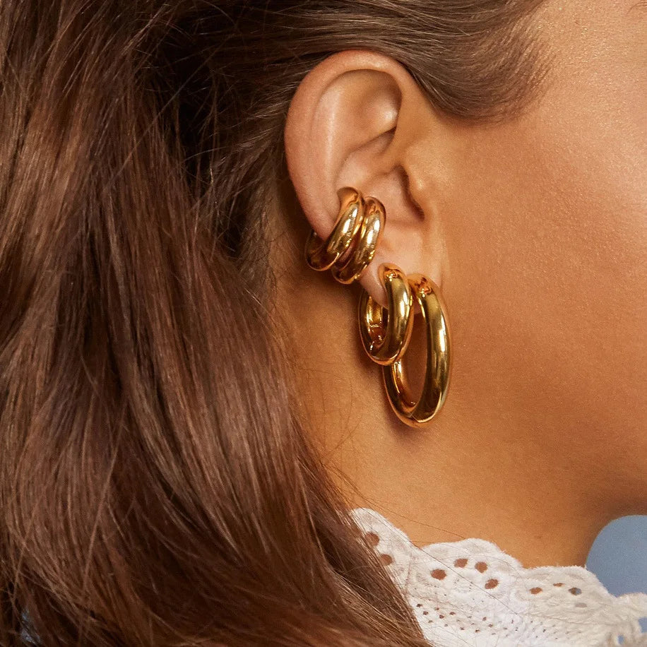 Fashion Jewelry Earrings Tarnish Free Stainless Steel Geometric Chunky Small 18K Gold Plated Hoops Earrings for Women Girls