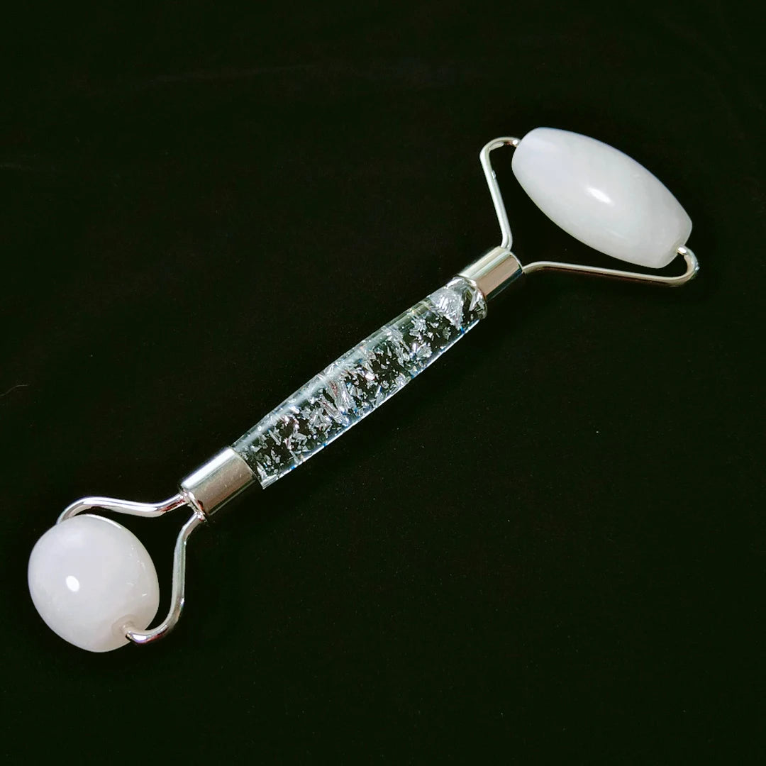 HY Women Body and Face Massager Household Full Body Flower Handle Roller White Jade Massage Tool