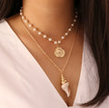 Hot Selling French Fashion Trend Jewelry Pearl Coin Conch Shell Bohemian Style Multi-layer Pendant Pearl Necklace for Women