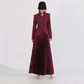 OUDINA Fashion Embroidery Jacket Solid Burgundy Pleated Skirt Elegant Women's Suits Two-piece Skirt Suit Simple Women Suits