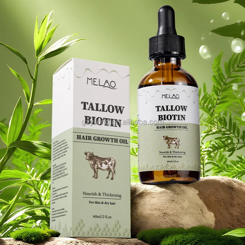 Custom logo Hair Growth Oil with Tallow Biotin Natural Hair Strengthening Nourishing Volumizing Oil for Hair Regrowth Treatments