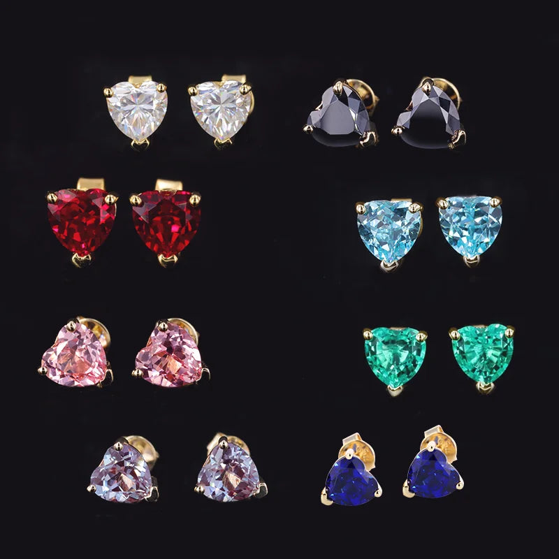 China Wholesale Starsgem Heart Shape Ruby Emerald Luxury Engagement S925 10k 14K 18K  Gold Lab Gemstones and Moissanite Earring