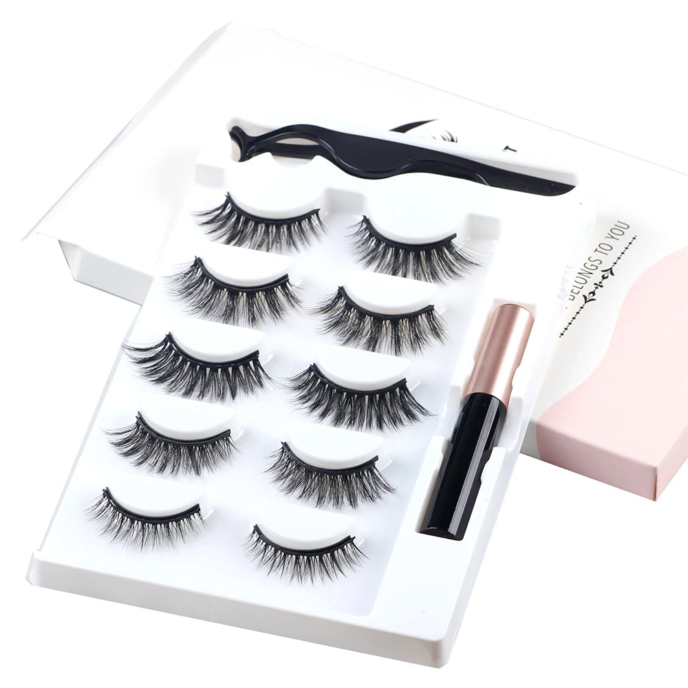 FX-N01Natural False Eyelashes Magnetic Eyelash Kit Mix Faux Mink Thick Full Strip Eyelashes Magnets Custom Logo Glue Free Lashes